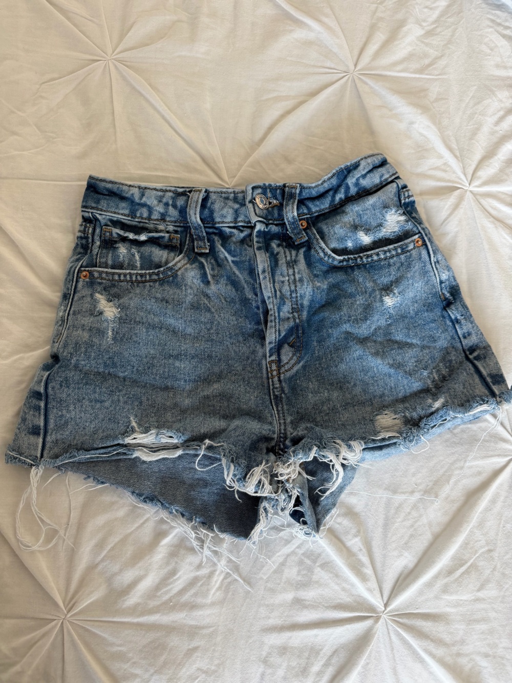 Wild Fable Distressed High-Waist Denim Shorts in Light Blue